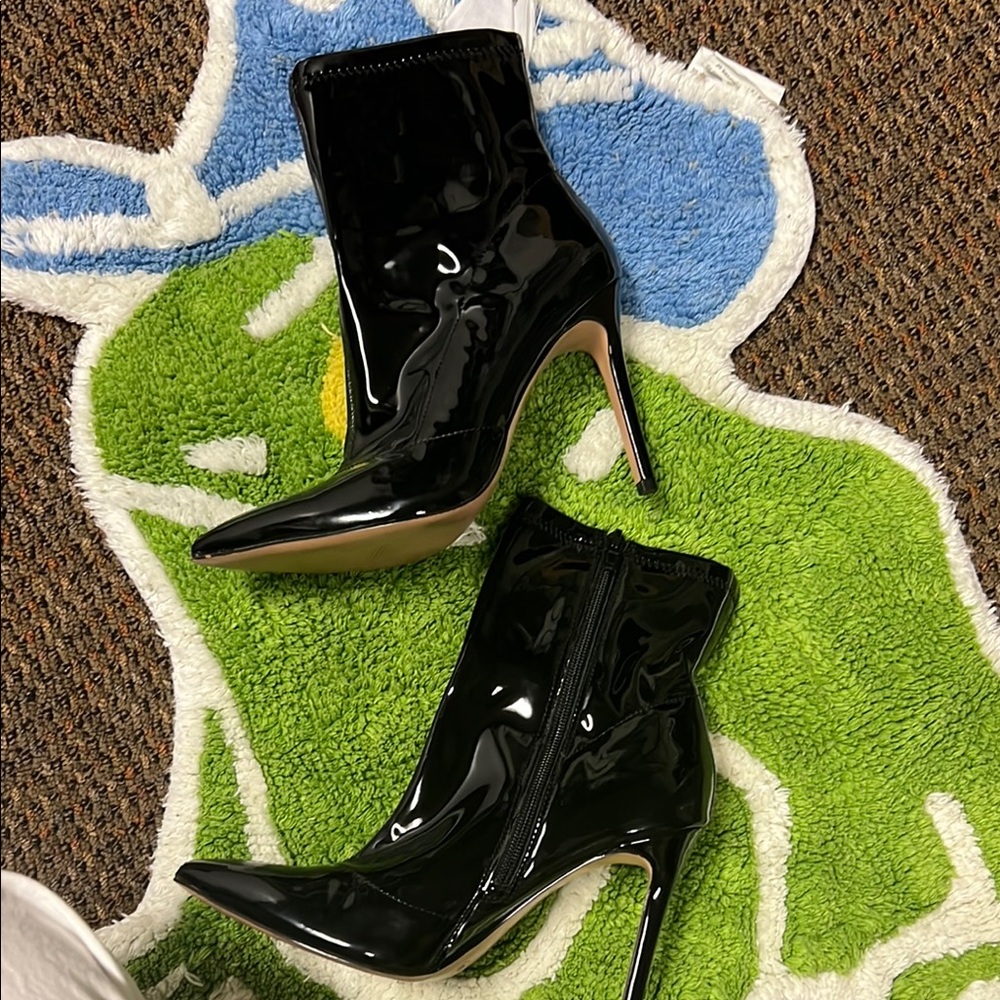 Black Patent Leather Ankle Boots